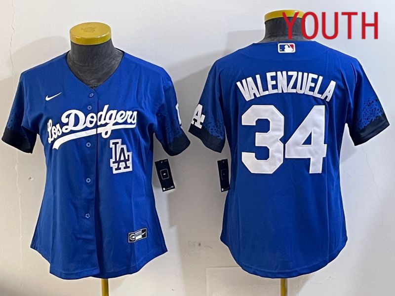 Youth  Los Angeles Dodgers #34 Valenzuela 2024 blue jersey 2024112003->youth mlb jersey->Youth Jersey